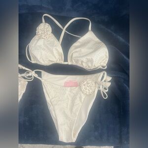 Victoria's Secret Cream Bikini with Rhinestone Details. Top is size L bottoms M